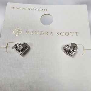 Kendra Scott Heart Stud Earrings Clear Crystal Rhodium Plated Over Brass Dainty